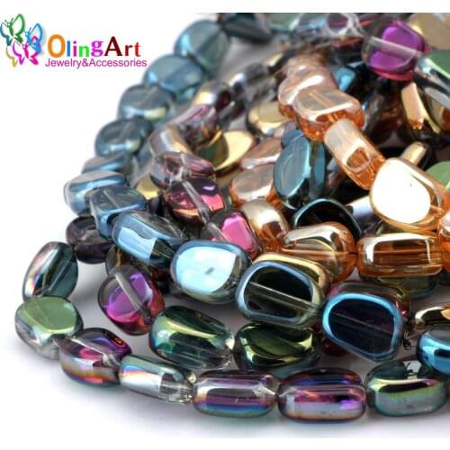 OlingArt 10MM 12pcs/lot Glass crystal Colorful dream plating Mixed Broad bean shape beads DIY necklace Bracelet jewelry making