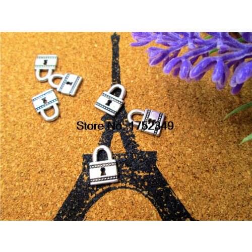 25pcs--Lock Charms, Antique Tibetan silver Double Sided Lock Charm Pendants 15x9mm