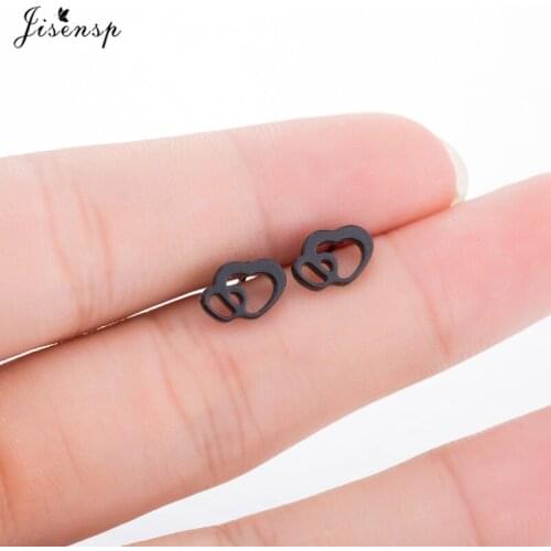 Jisensp Tiny Double Heart Stud Earrings for Women Heart Earrings Female 2019 Fashion Modern Jewelry Oorbellen Accessories