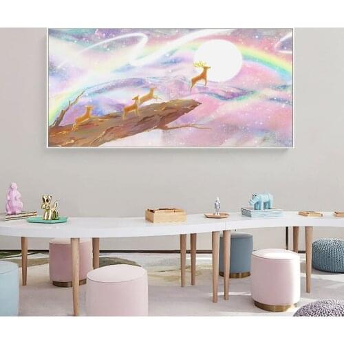 Nordic Fairytale deer pinky Wall Art Painting Pictures and cute canvas painting posters for Living Room Bedroom Home Decorative