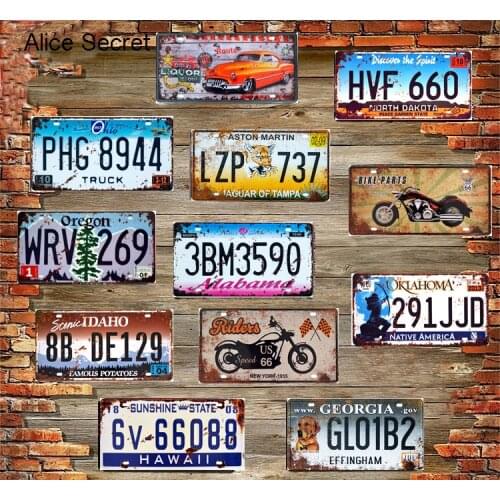USA Metal Tin Sign Route 66 Car Number Plates License Metal Plates Poster Home Bar Club Garage Tin Decoration Metal sign