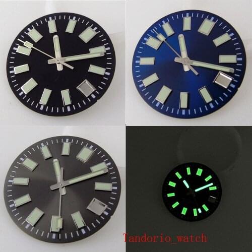29mm Black Sterile Watch Dial Hands Wristwatch Parts Repair Green Luminous With Date Window