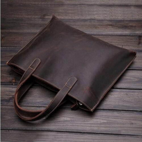Crazy Horse Leather Vintage Men Bag Korean Style Men Handbag Genuine Leather 14" Business Briefcase