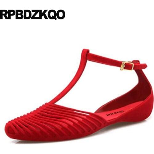 Breathable Cheap Shoes China Black Fashion Ladies Suede Chinese Women Flats Pointed Toe Sandals Red Summer Designer 2018 T Strap