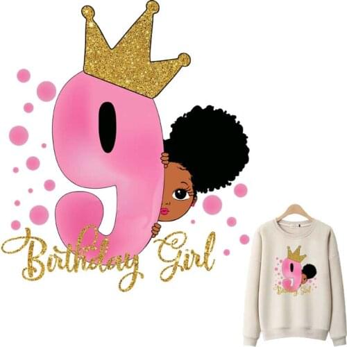 Cartoon Number 9 Birthday Girl Iron-On Transfers For Clothing A-Level Kid T-Shirts Thermo Adhesive Patches Fashion Lady Stickers