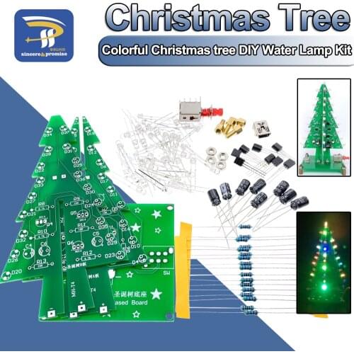 Three-Dimensional 3D Colorful Christmas Tree DIY Kit Red/Green/Yellow 7 Colors LED Water Lamp Flash Circuit Electronic Fun Suite