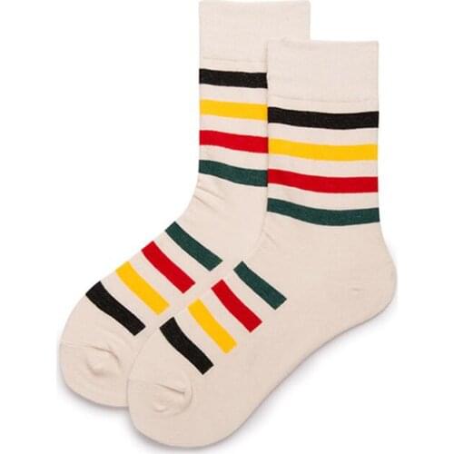 Women Men Solid Striped Cotton Sport Socks Ankle Sock Unisex Ivory Base Multi Stripes Short Winter Socks 5 pairs/ lot AL101SC