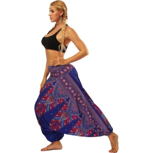 Women Yoga Pants Fitness Trousers Sport Bottom Palazzo Dot India Style Vintage Bloomers High Waist Dance Travel Loose Plage Pant