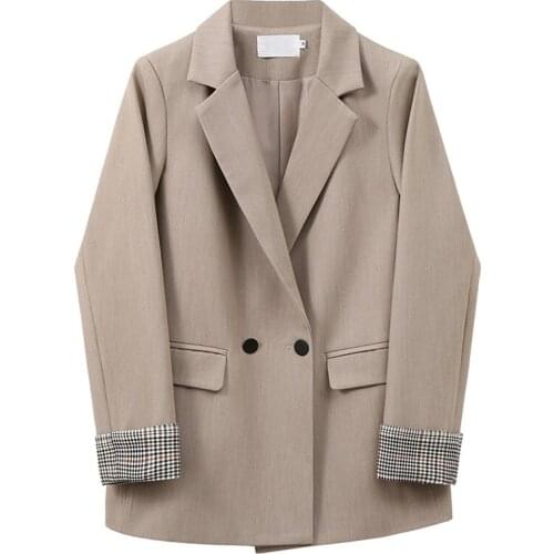 Women Khaki Brief Temperament Blazer New Lapel Long Sleeve Loose Fit Jacket Fashion Tide Spring Autumn 2020 1X177