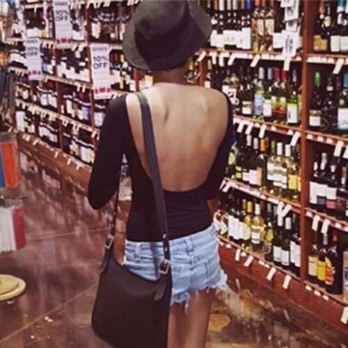 Combinaison Short Femme Sexy Bodysuits Summer Backless Rompers Sexy Long Sleeve Women Bodysuit Black Crop Tops Blusa