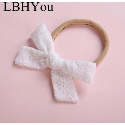 1pcs Infants Toddler Bows Nylon Hairbands Super Soft Stretchy White Lace Cotton Nylon Headbands Newborn Baby Girls Headwraps