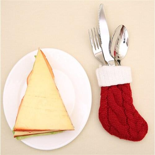 2019 11x7cm Solid Christmas Knit Socks Tableware Cover Party Christmas Tree Decorations