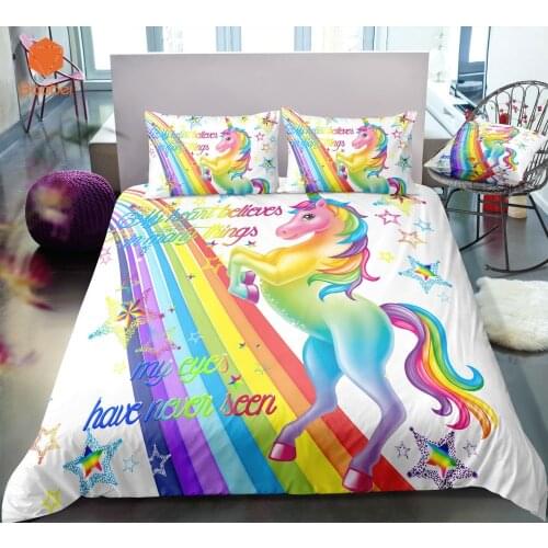 3Pcs 3D Cartoon Rainbow Color Unicorn Bedding Set Pillowcases Duvet Cover Quilt Cover For Kids Queen King Sizes Bedspreads Sj23