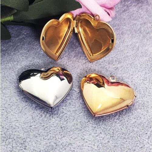 30pcs/Lot Stainless Steel Mirror Polish Heart Photo Frame Charms Pendant DIY Picture Locket for Jewelry Making 29*29mm