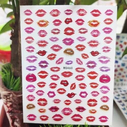 3D Stickers for Nails Red Lip Print Mouth Kiss Design Nails Art Decoration Manicure Stickers Sliders Nail Foil Accessories