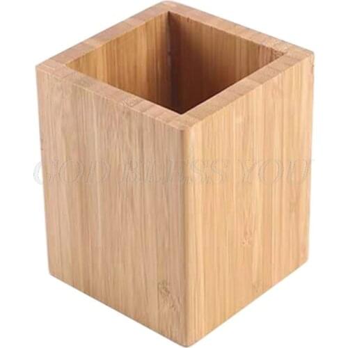 Bamboo Pen Pencil Holder Makeup Brush Storage Office Stationery Organizer Square Container Drop Shipping
