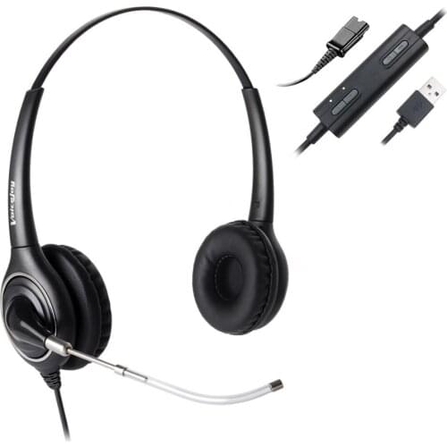 Binaural Voice Tube headphone with USB Plug,Quick Disconnect cable,Volume and Mute switch Headphone for laptop,PC,Computer,etc