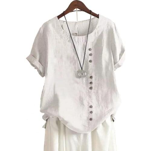 Blouses for Womens Casual Loose Button Linen Plus Size Boho Tanic Shirt Blouse Tops Ladies Vintage French Cuff Blouses Lady Tops