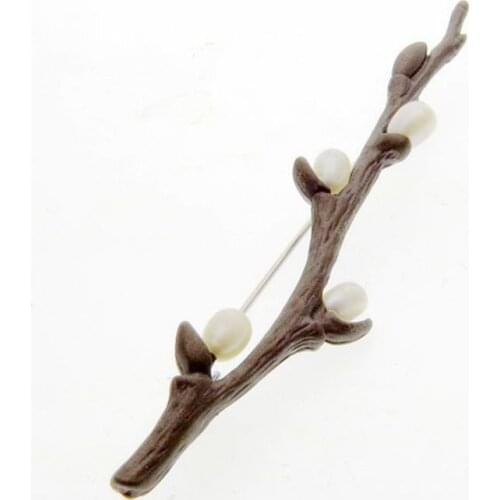 1 PC Natural Plum Artificial Pearls Brown Antiques Paint Retro Freshwater Coat Brooch Badge Enamel Pins For Wedding Party