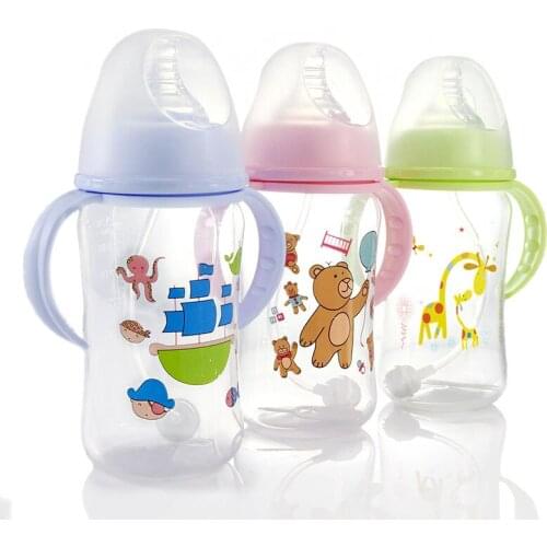 240/320Ml Baby Feeding Cup PP Bottle with Handle Standard Caliber Nursing Breast Milk Cup with Nipple