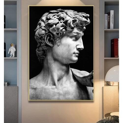 Black and White David Head Sculpture Canvas Posters and Prints Wall Art Pictures Canvas Paintings Cuadros
