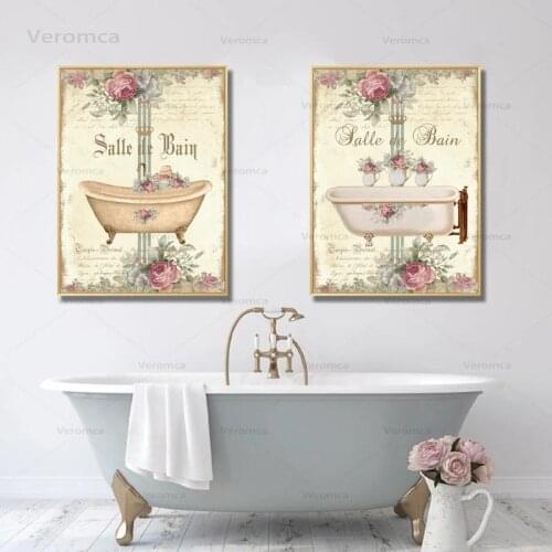 French Bathroom Decoration Paintings Print Vintage Posters Salle de Bain Le Bain Chalkboard Shabby Fine Wall Art Canvas Pictures