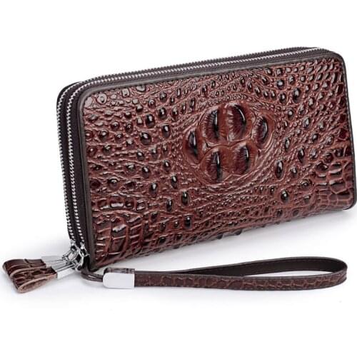 New Luxury Fashion Business Mens Long Wallets Double Zipper Natural Real Leather Male Cow Genuine Leather Cash Purses Clutch