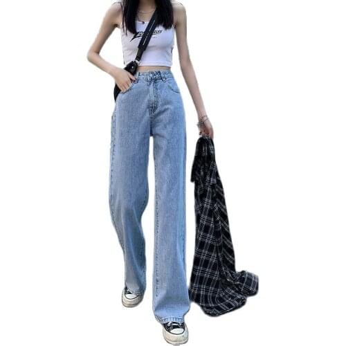 Denim Wide Leg Pant Loose Korean Mom Jeans Woman 2021 Cute Streetwear Womens High Waist Jeans Slim Women Denim Trousers Cowboy