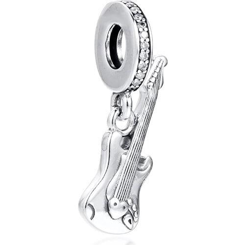 Electric Guitar Dangle Charm Original 925 Silver Jewelry Fits Snake Chian Bracelets For Woman DIY Beads For Jewelry Making