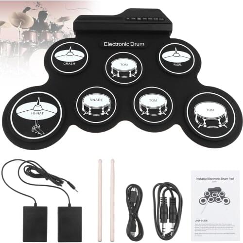 Electronic Drum Digital 7 Pads / 9 Pads Roll up Set Silicone Electric Drum Kit with Drumsticks Sustain Pedal Support USB MIDI