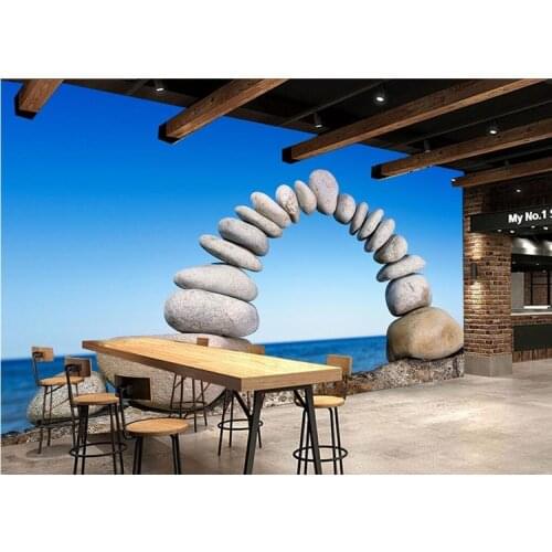 Custom photo stone beach nature theme custom mural entrance sofa background wallpaper living room bedroom home decor