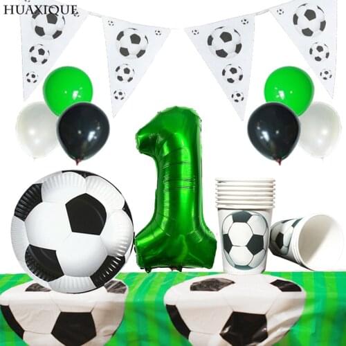 Soccer Party Supplies Sports Theme Party Pack Tableware Plates Napkins Cups Tablecloth Banner Flag Cake Topper and Balloons