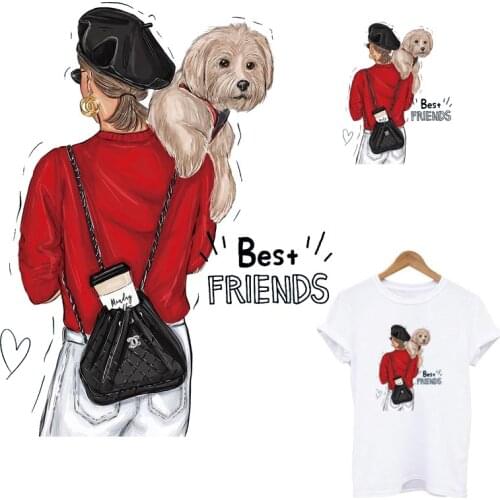 Gril&Dog Thermo Heat Transfer Sticker On Clothes DIY A-Level Washable Iron On Patches For Clothing Best Friend T-Shirt Appliqued
