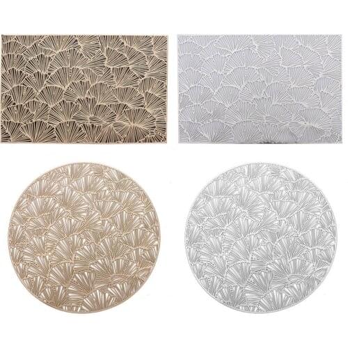 Delicate Table Mat Wear-Resistant Heat Insulation PVC Rectangle Round Ginkgo Leaf Table Mat 2 Colors Hollow Tea Coaster for Home