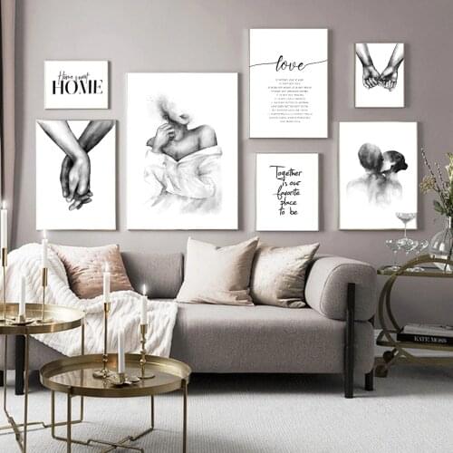 Nordic Black White Shoulder Kiss Hand Wall Art Canvas Poster Minimalist Print Love Quotes Painting Picture for Living Room Decor