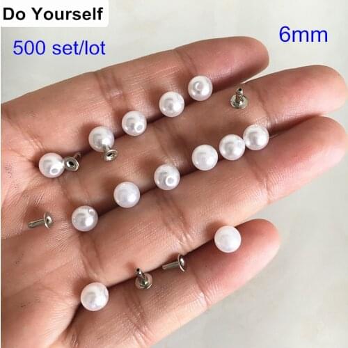 Free Shipping - 500 sets Round White Pearl Rivet Studs 6mm Pearl Rivet Spikes For Clothing,Leather Decoration