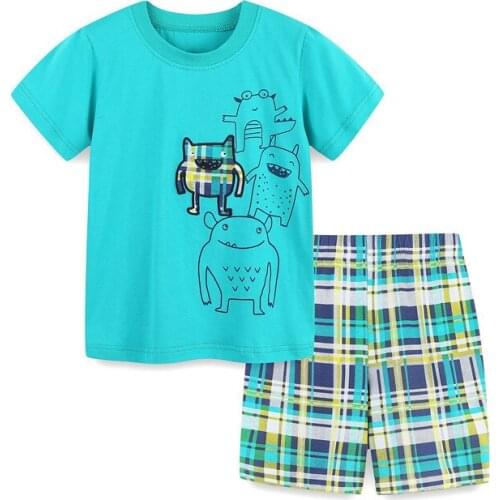 Jumping Meters Summer 2 Pcs Sets Boys Girls Cotton Short Sleeve Clothing Sets Fashion Outfits Top + Shorts Kids Suits