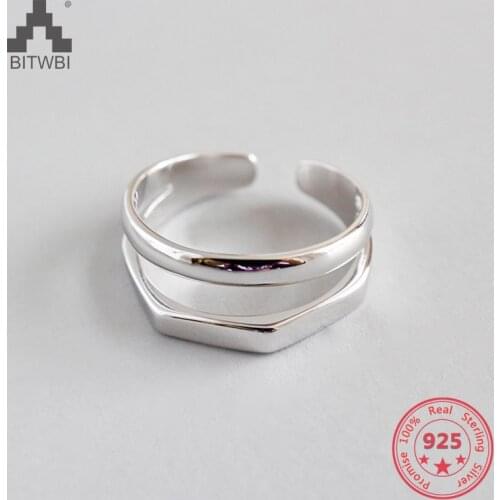 S925 Sterling Silver Minimalist Smooth Geometry Double Opening Adjustable Female Ring