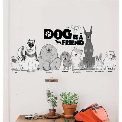 Lovely Dog Is A Friend Wall Stickers Home Decor Living Room Pet Hospital Window Cartoon Animal Wall Decals Pvc Mural Art Poster