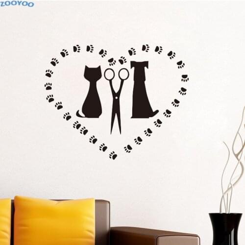 ZOOYOO Pet Salon Wall Stickers Cat Love Dog Removable Decals For Kids Room Home Decor Pet Shop Wall Decal Vinyl Adhesive Sticker