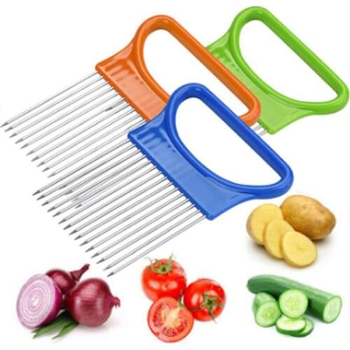 Stainless Steel Onion Slicer Portable Hand-held Onion Insert For Outing Kitchen Cutting Vegetable Auxiliary Knife Holder Tool