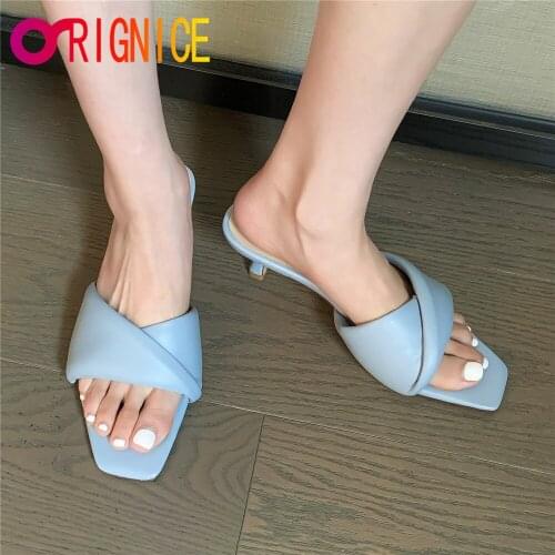 Orignice New Elegant Round High Heels Square Toe Gladiator Sandals Ankle Buckle Straps Roman Genuine Leather Womens Party Shoes