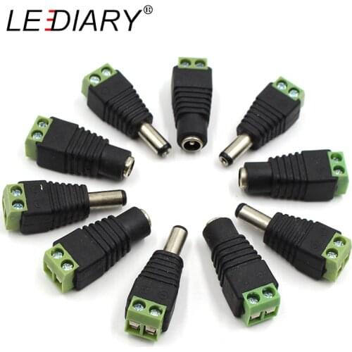 LEDIARY 20PCS/Lot Black Male Female Connector 12/24V 2.1*5.5mm DC Power Jack Plug For Led Strip Light Connection Adapter Use