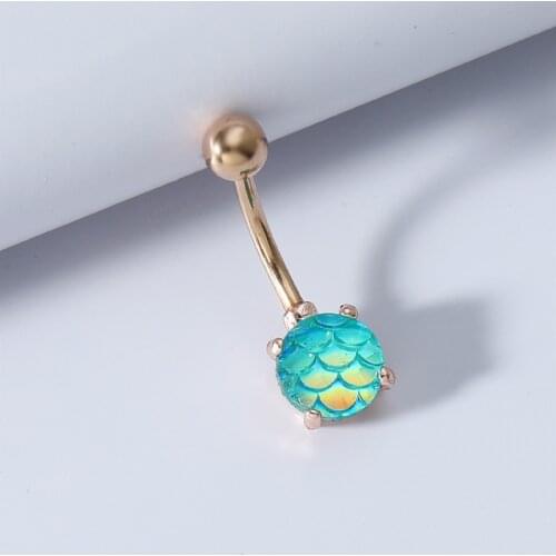 Romantic Stainless Steel Round Ball Sexy Fish Scales Shape Belly Button Ring For Women Body Piercing Jewelry Accessories