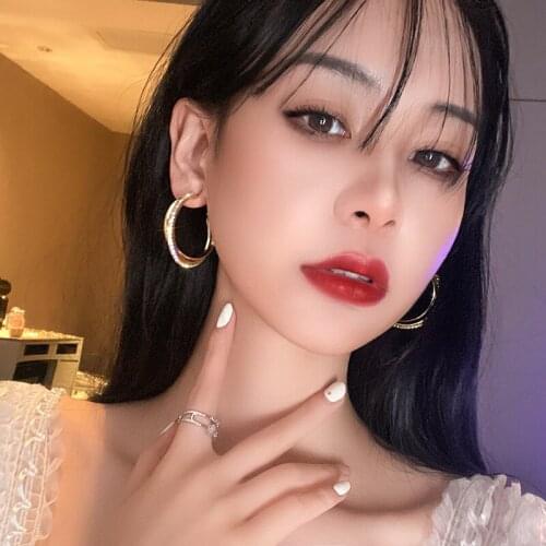 Korean Style Luxury Vintage Geometric Crystal Hoop Earrings Big Round Circle Earring for Women Elegant Temperament Jewelry