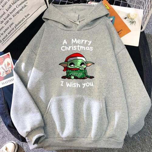 A Merry Christmas I Wish You Yoda Men Hooded Sweatshirt Hip Hop Star Wars Mandalorian Mens Hoodies Vintage Autumn Man Pullover