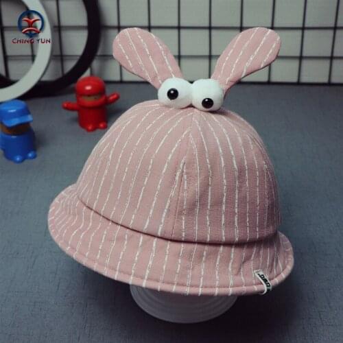 CHING YUN Boy Girl sunhat 2019 korea Summer Rabbit ears and eyes Hat Cartoon Children Cotton stripe Caps Sun Hats Baby Kids Caps