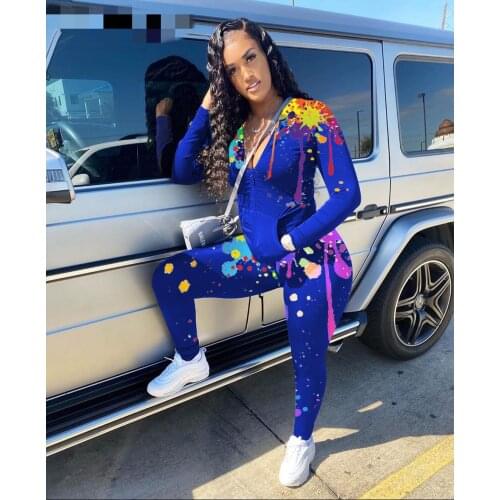 Sport Sweatsuit Graffiti Print Womens Set Zipper Hoodies Legging Pants Set Active Tracksuit Two Piece Fitness Outfits Plus Size