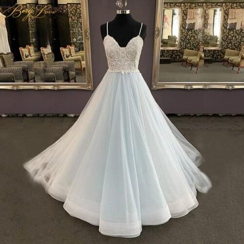 2019 Beaded Lace Appliques Wedding Dress Spaghetti Straps Sweetheart Wedding Gown Bridal Dress A line Color Bridal Gown Marriage