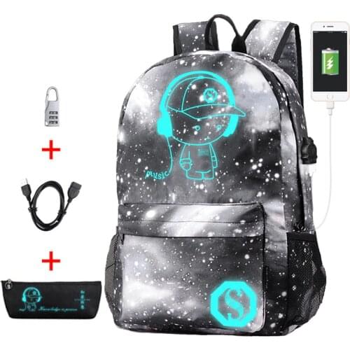 Luminous School Bag for Girls Boys Backpack with USB Charging Port Waterproof Book Bags Children Schoolbags Mochila Escolar
